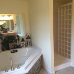 A bathroom with a jacuzzi tub and a walk in shower.